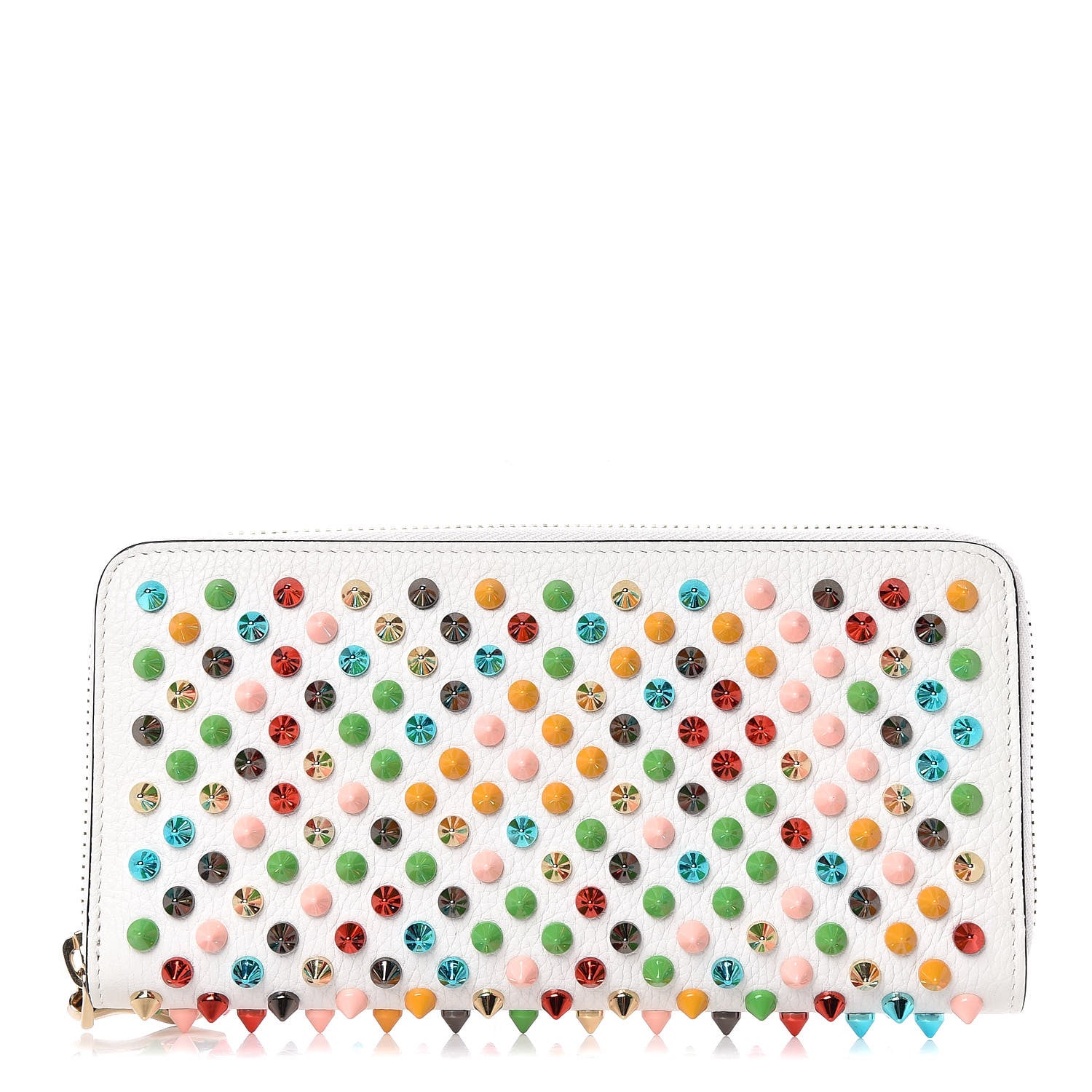 Christian Louboutin Calfskin Panettone Spiked Zip Around Wallet White 1 of 9