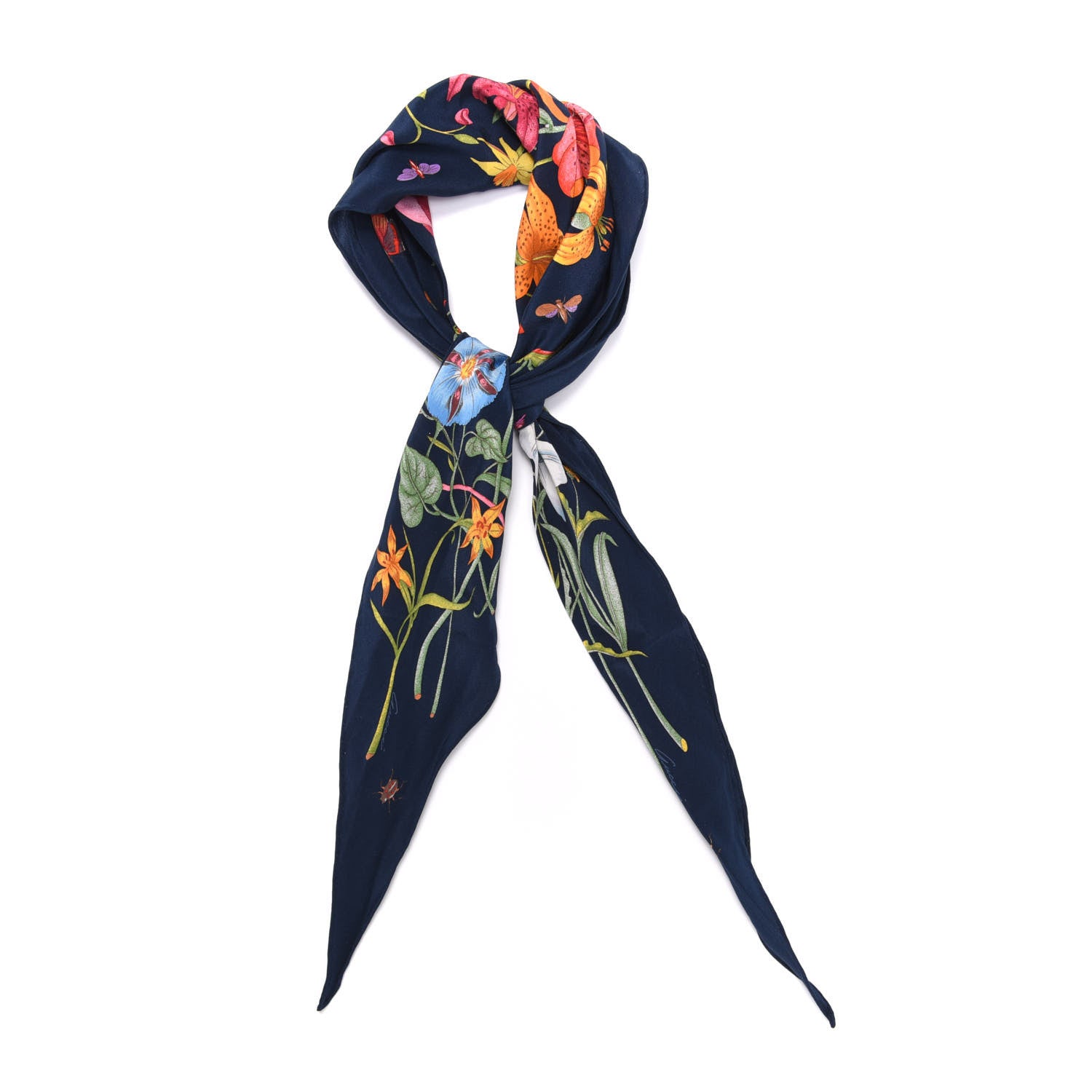 Gucci Silk Flora Wrap Scarf Navy 1 of 4