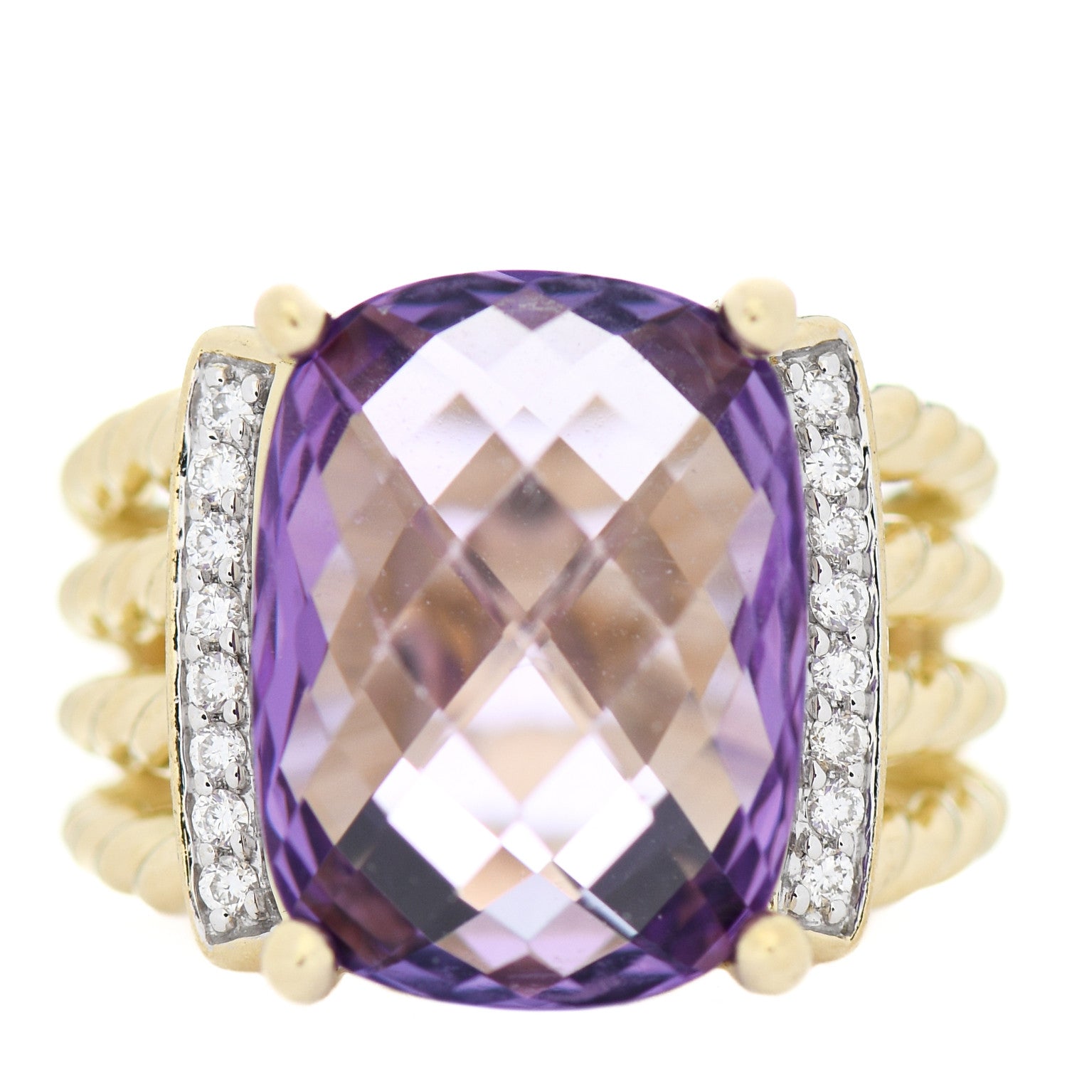 David Yurman 18K Yellow Gold Diamond Amethyst 16mm Wheaton Ring 54 6.75 1 of 4