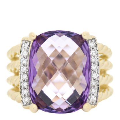 David Yurman 18K Yellow Gold Diamond Amethyst 16mm Wheaton Ring 54 6.75 1 of 4