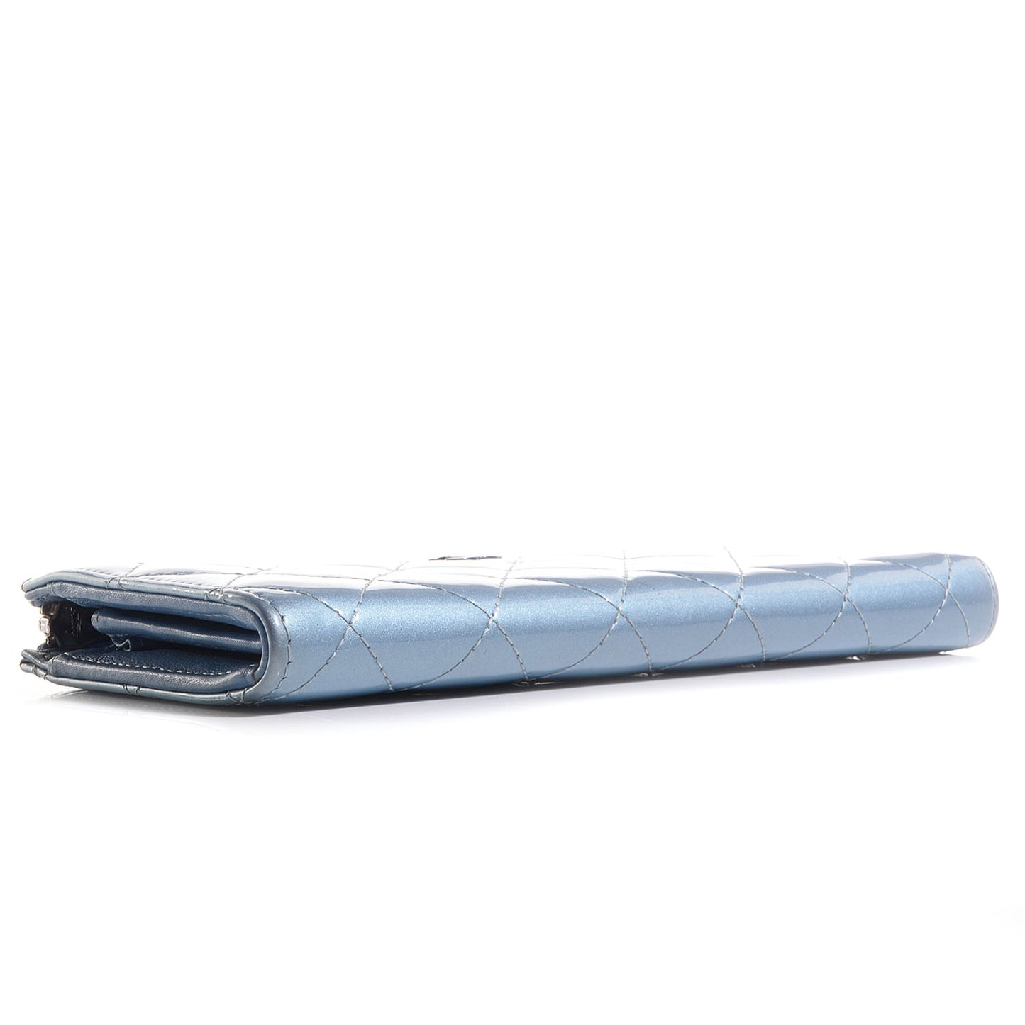Patent Quilted Zip Wallet Light Blue