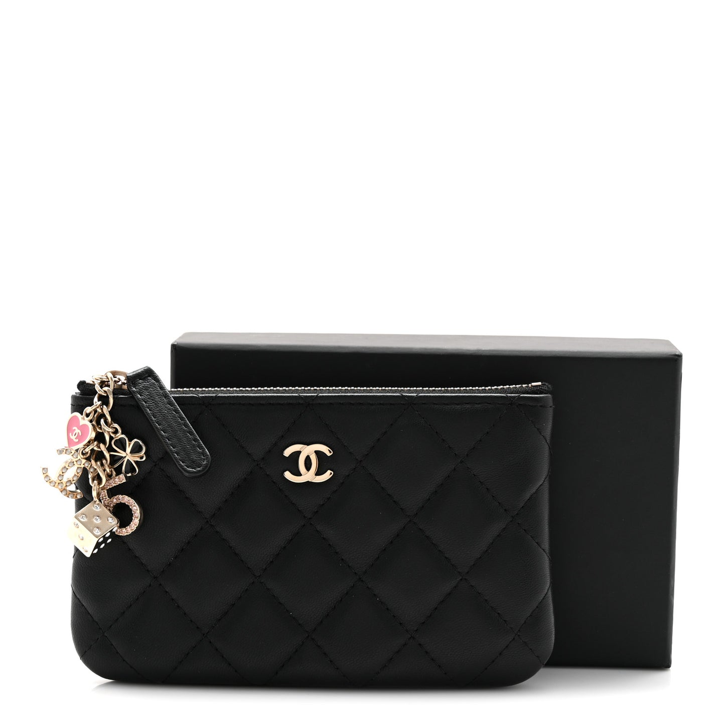 Lambskin Quilted Casino Coin Purse Black