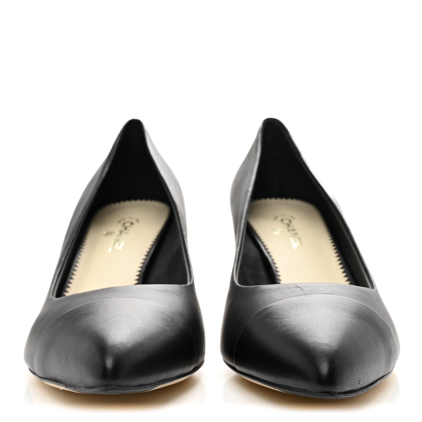 Lambskin CC Cap Toe Kitten Heel Pumps 39.5 Black
