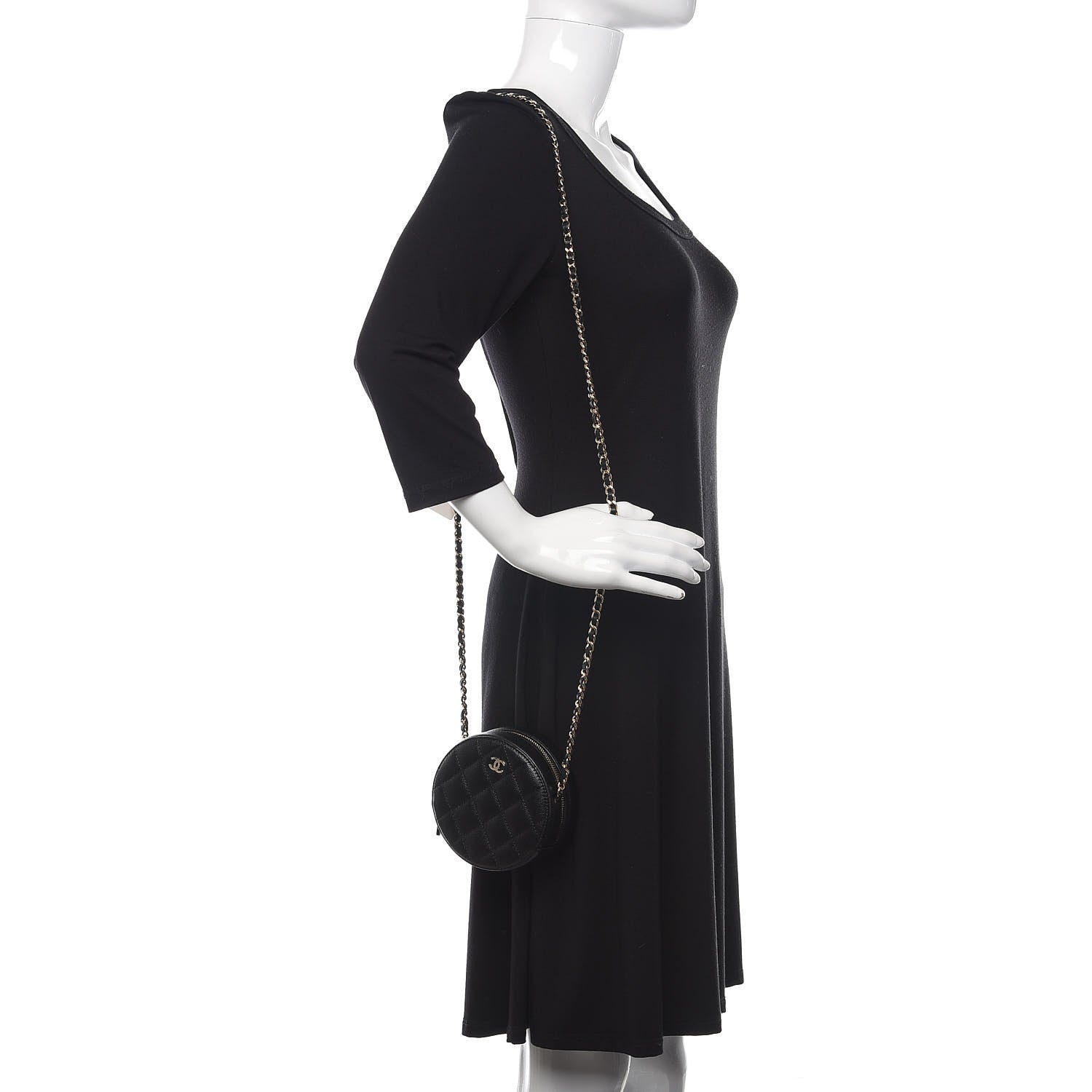 Chanel Caviar Quilted Round Clutch With Chain Black 2 of 10
