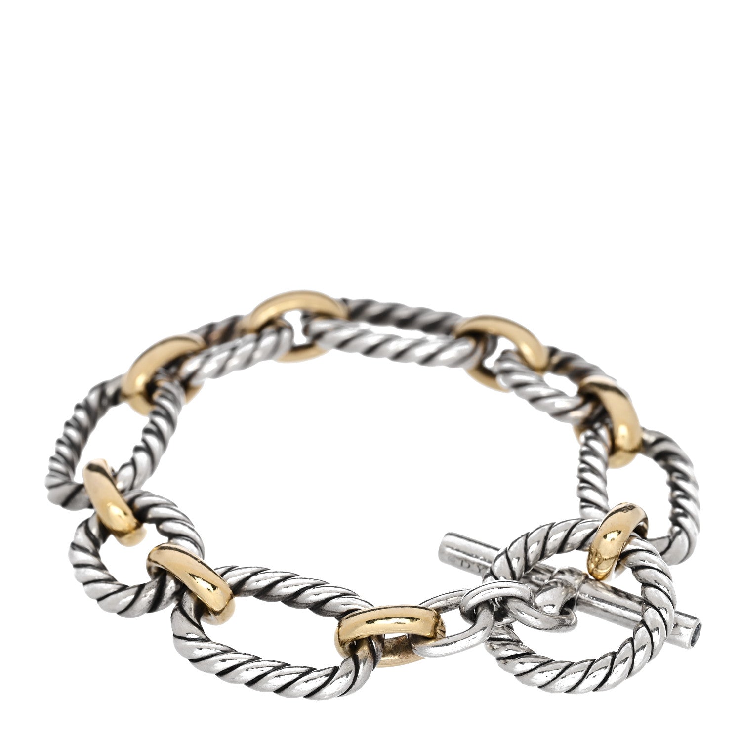 David Yurman Sterling Silver 18K Yellow Gold Blue Sapphire 12.5mm Cushion Link Bracelet 2 of 4