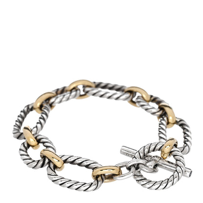 David Yurman Sterling Silver 18K Yellow Gold Blue Sapphire 12.5mm Cushion Link Bracelet 2 of 4
