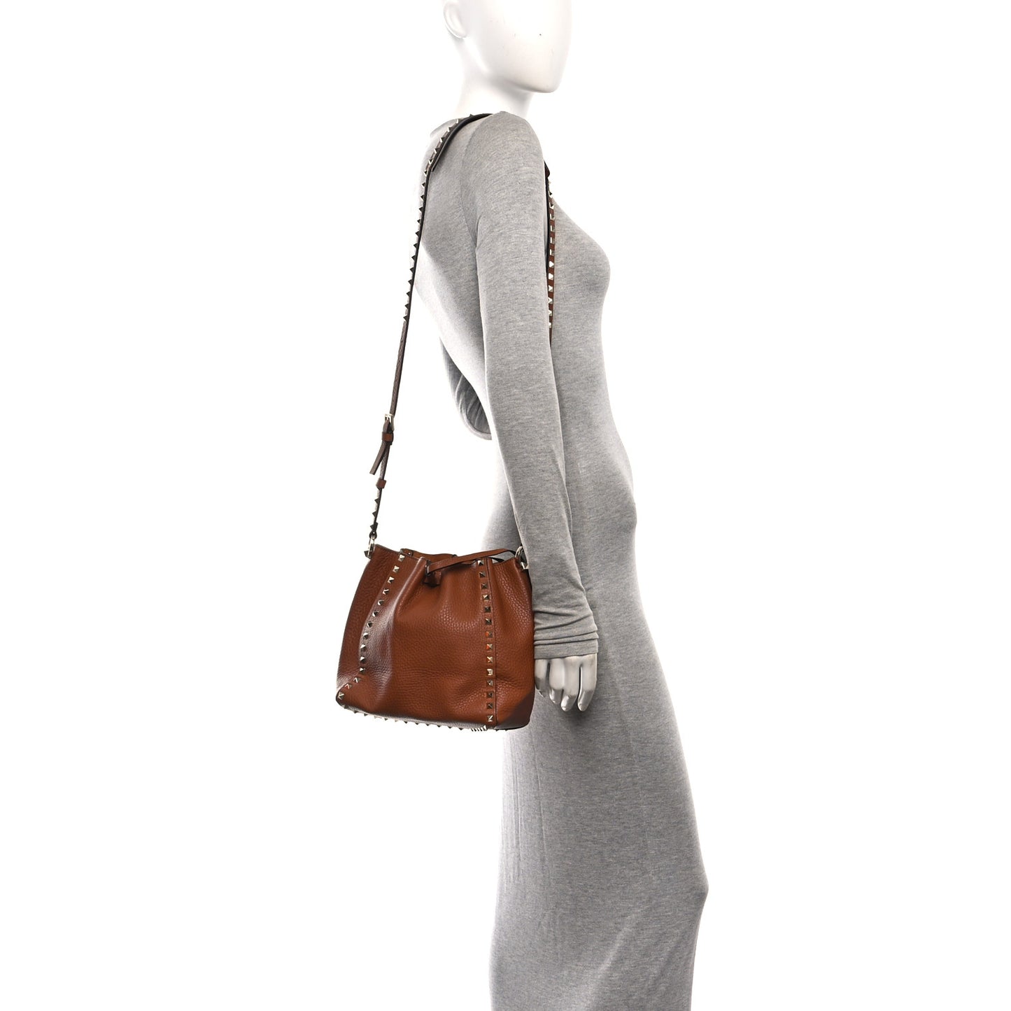 Grained Calfskin Rockstud Small Bucket Bag Selleria