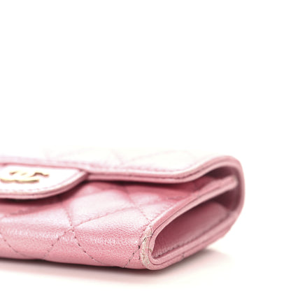 Chanel Metallic Lambskin Quilted Flap Card Holder Wallet Pink 10 of 12