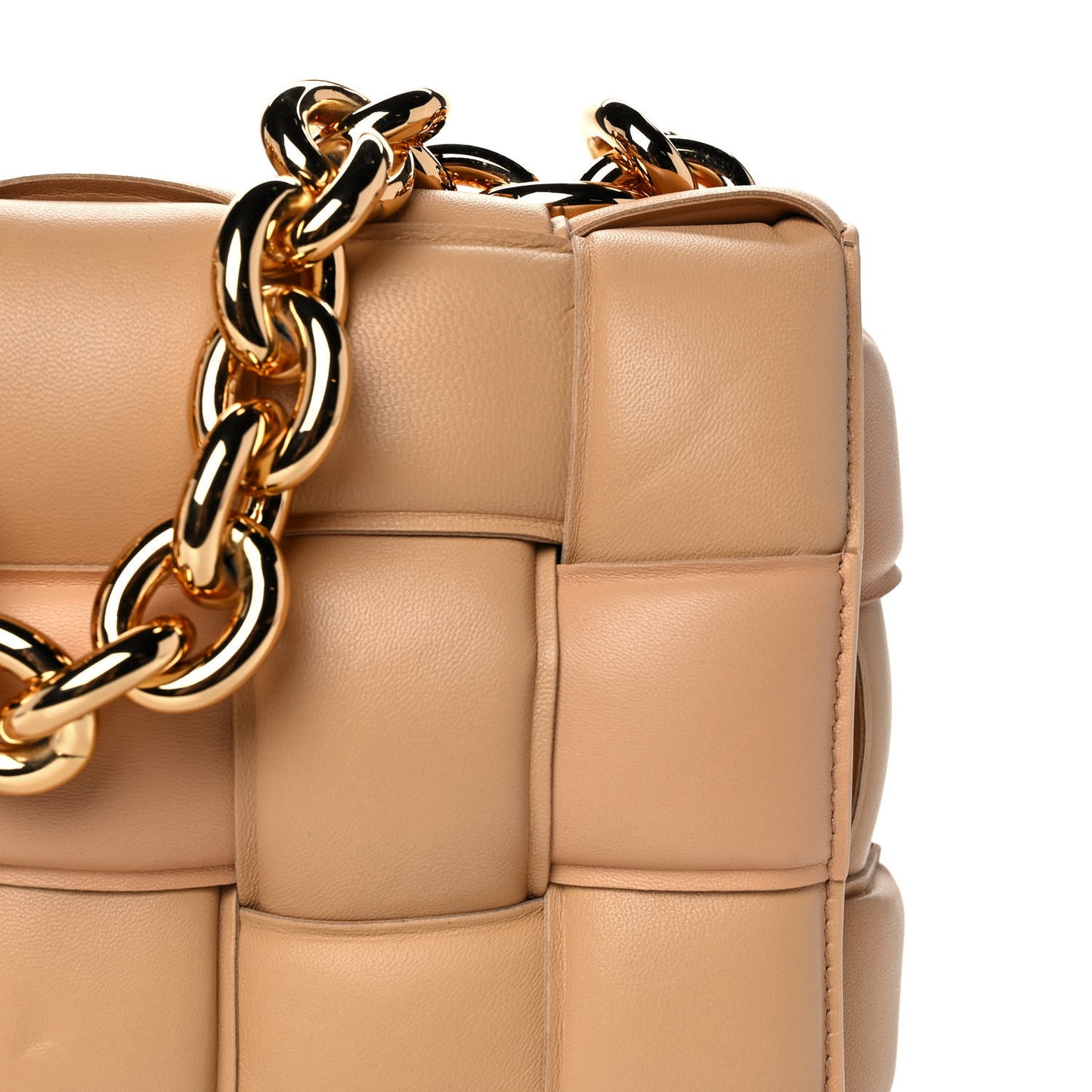 Lambskin Maxi Intreccio Padded Chain Cassette Crossbody Bag Almond