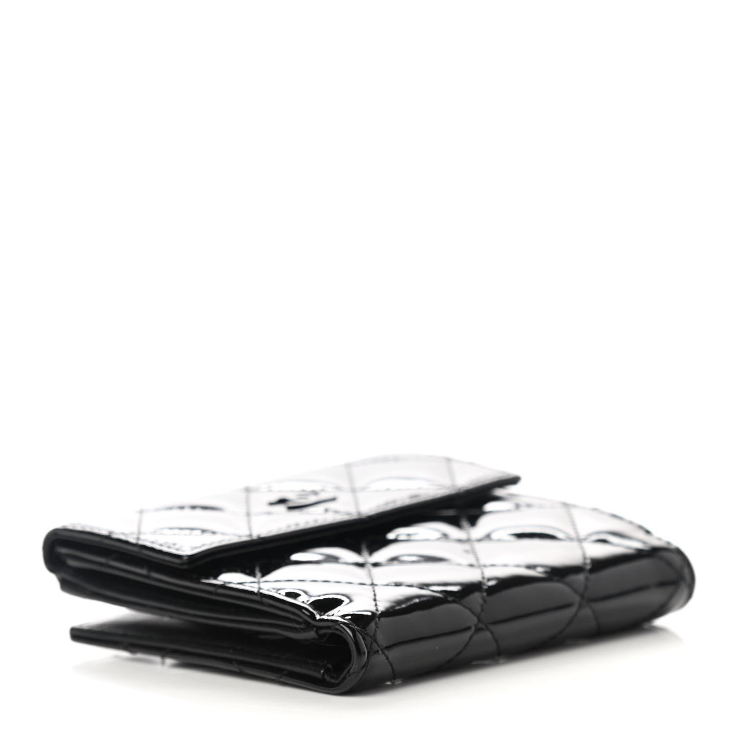 Patent Quilted Compact French Flap Wallet So Black