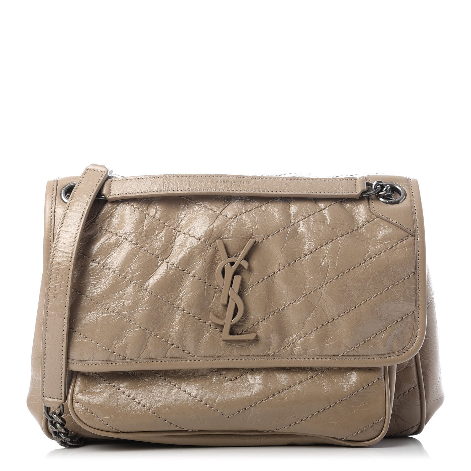 Saint Laurent Crinkled Calfskin Matelasse Monogram Medium Niki Chain Satchel Light Taupe 1 of 9