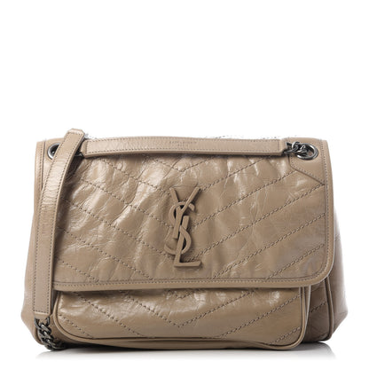 Saint Laurent Crinkled Calfskin Matelasse Monogram Medium Niki Chain Satchel Light Taupe 1 of 9