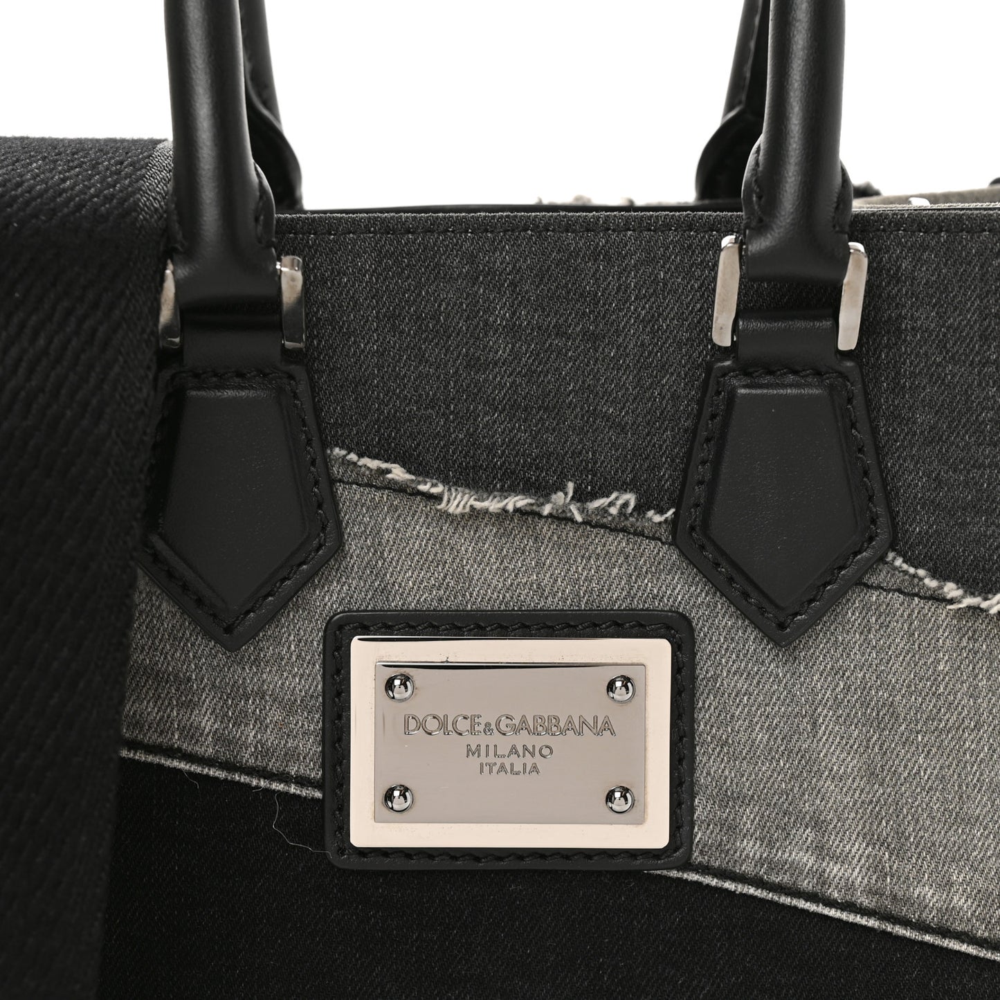 Denim Patchwork Small Logo Shopper Tote Black