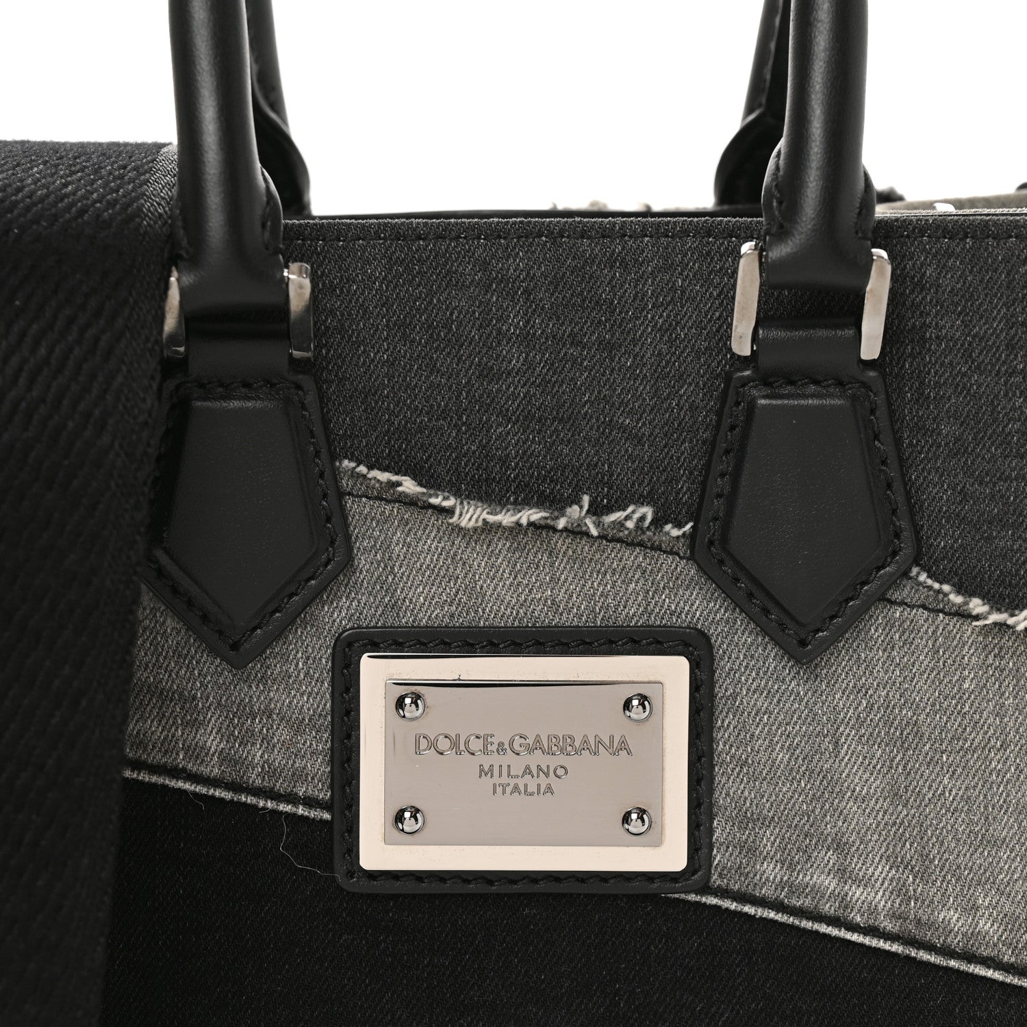 Dolce & Gabbana Denim Patchwork Small Logo Shopper Tote Black 7 of 9