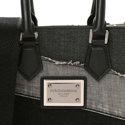 Dolce & Gabbana Denim Patchwork Small Logo Shopper Tote Black 7 of 9