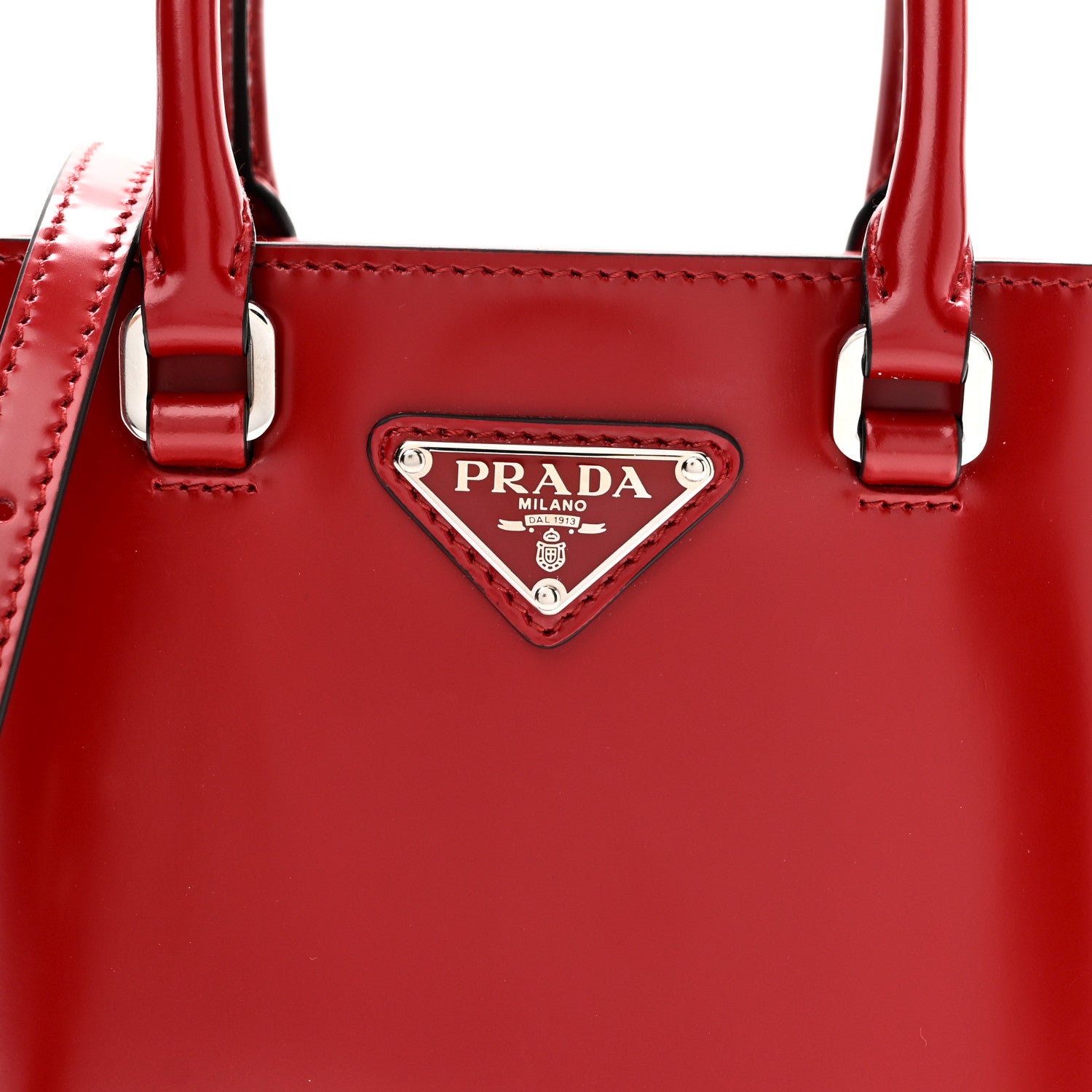 Prada Spazzolato Triangle Small Double Handle Crossbody Tote Scarlatto 7 of 10