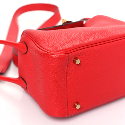 Hermes Taurillon Clemence Mini Lindy 20 Rouge de Coeur 8 of 9