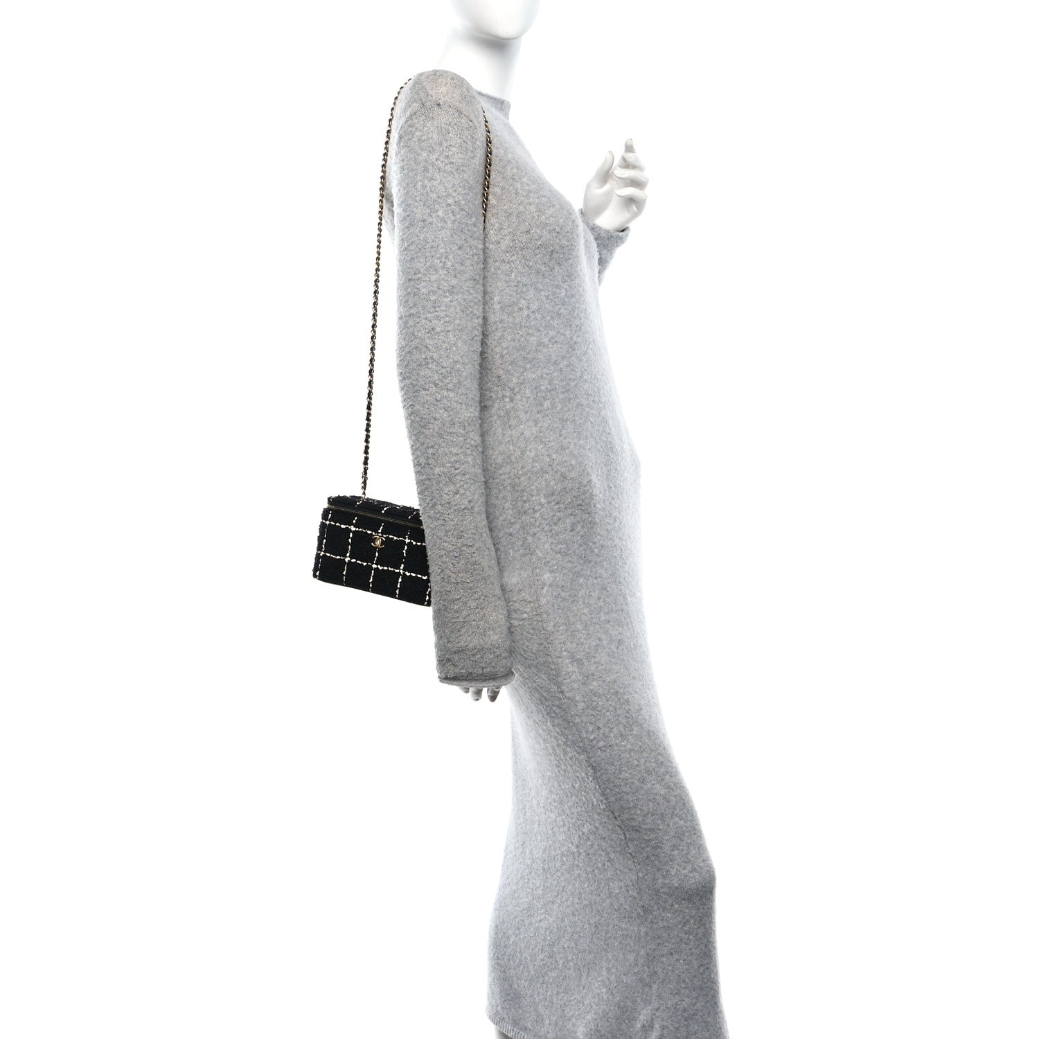Chanel Tweed Pearl Crush Small Vanity Case With Chain  Black White 2 of 10