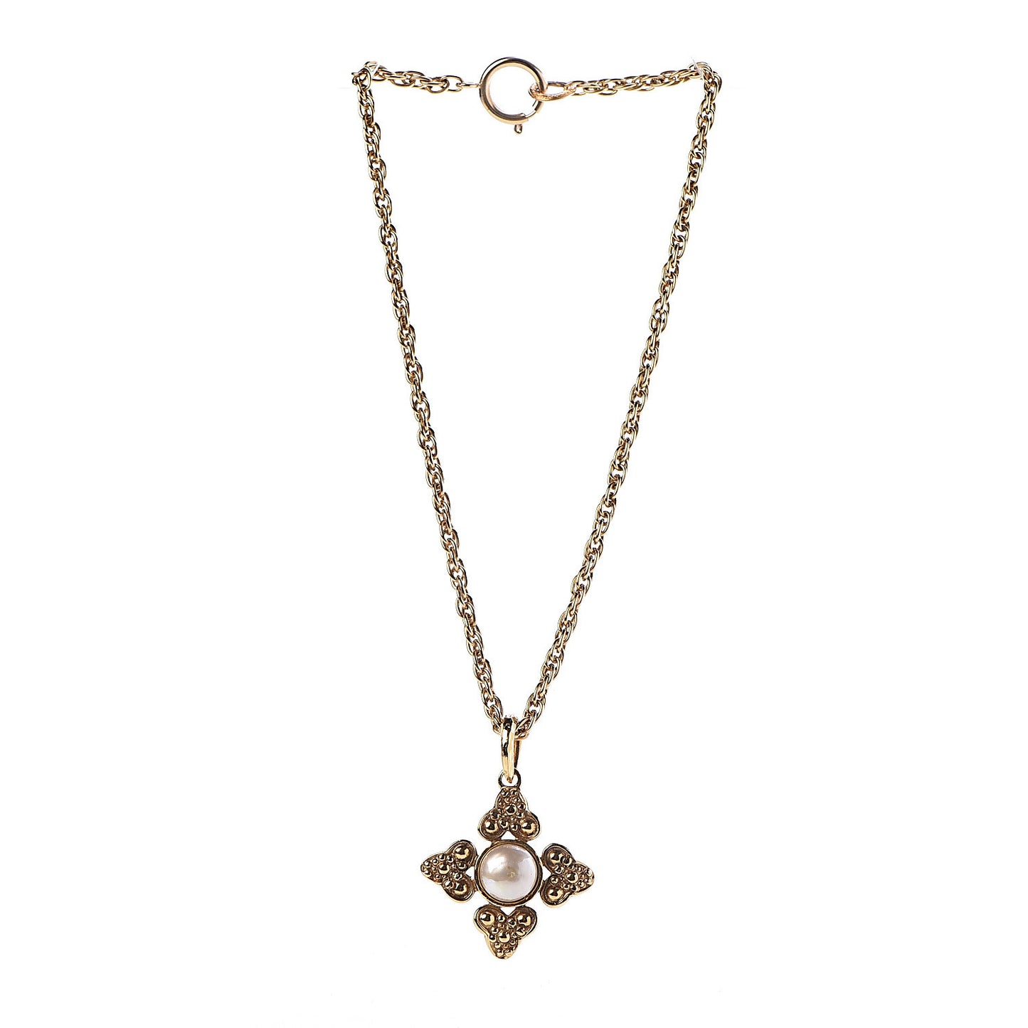 Pearl Chain Pendant Short Necklace Gold