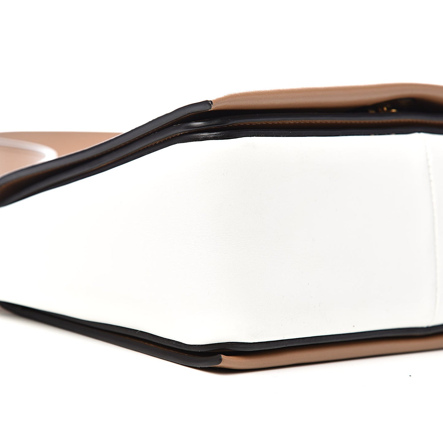 Shiny Smooth Calfskin Medium Frame Shoulder Bag Tan Optic White