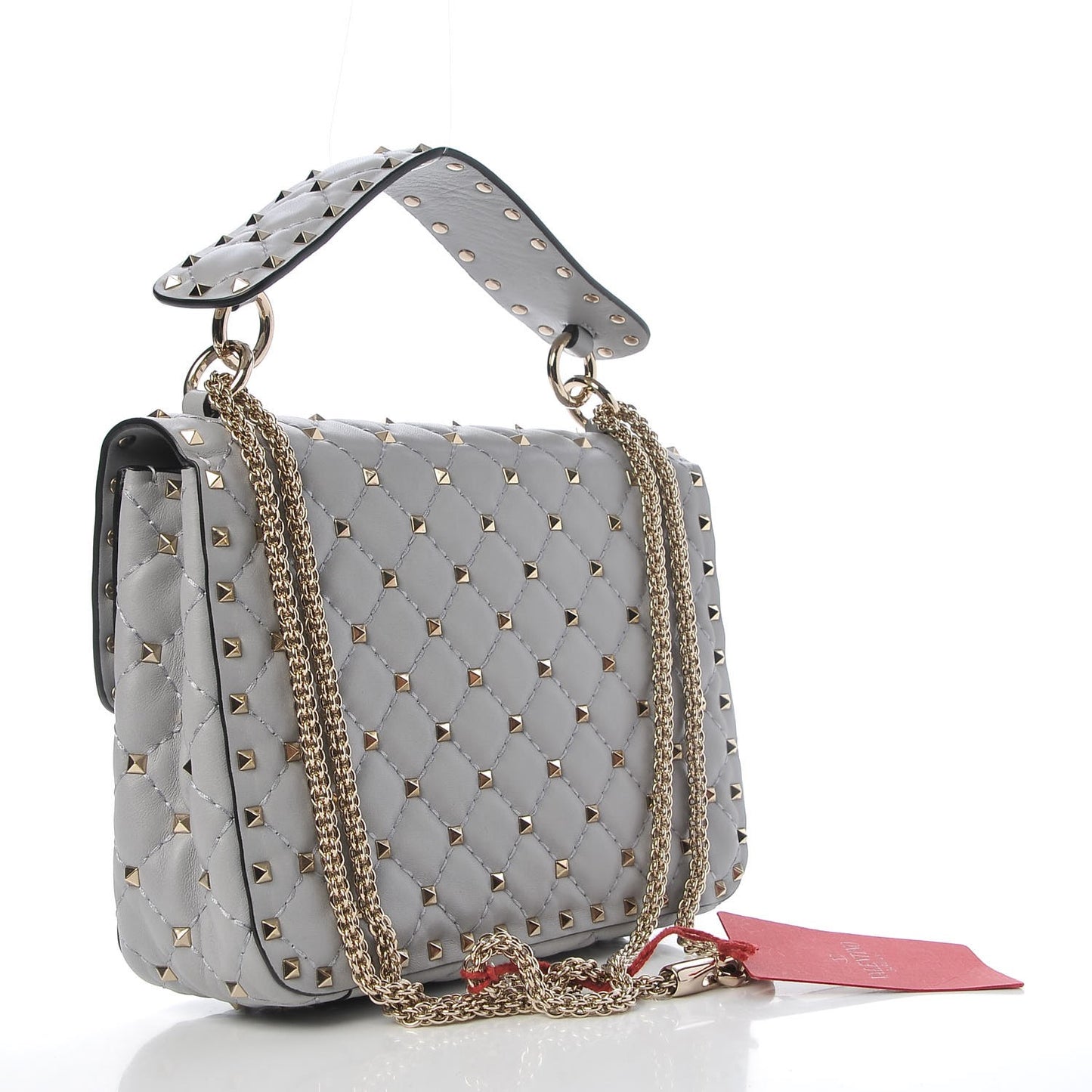 Nappa Medium Rockstud Spike Shoulder Bag Pastel Grey