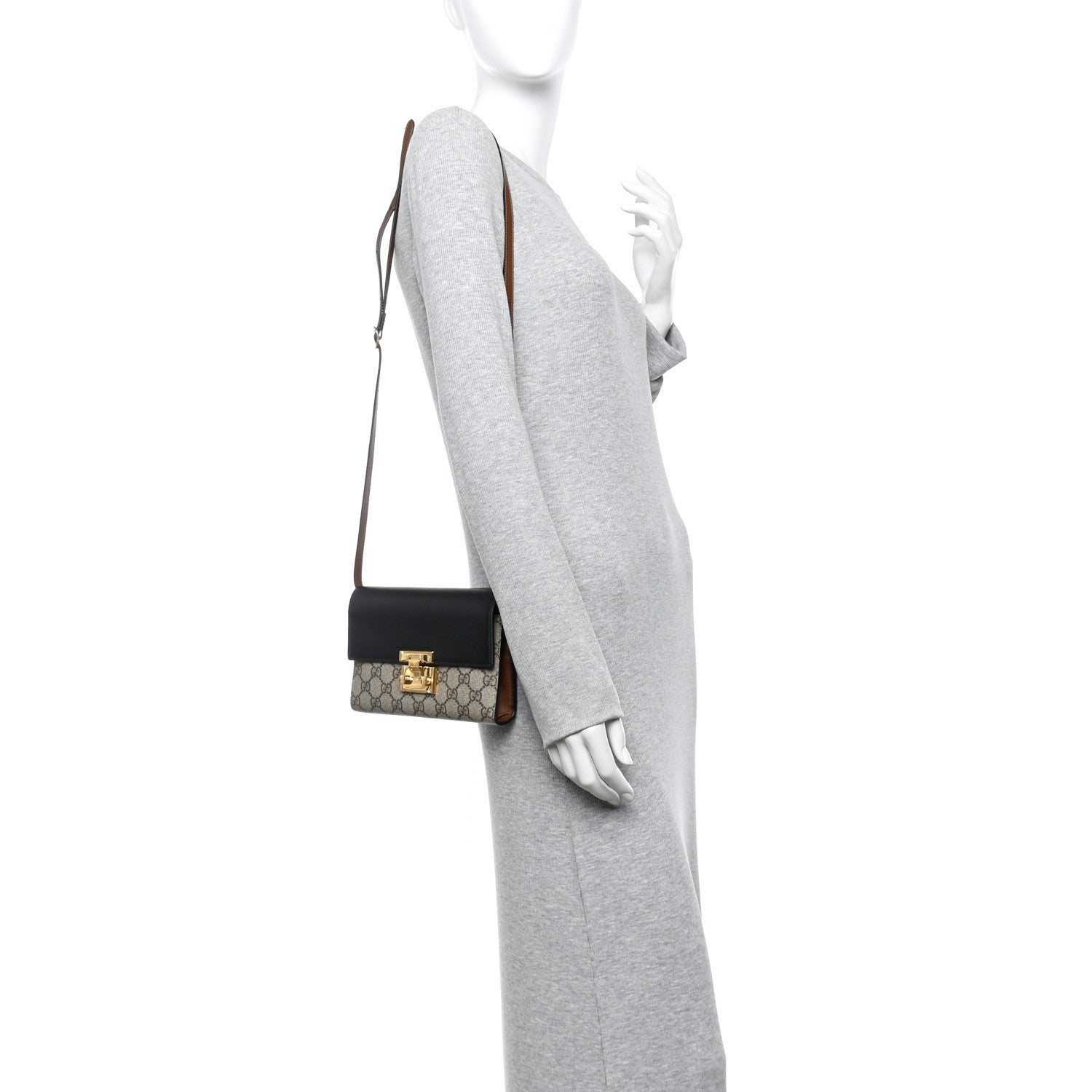 Gucci GG Supreme Monogram Calfskin Mini Padlock Shoulder Bag Beige Black Cuir 2 of 15