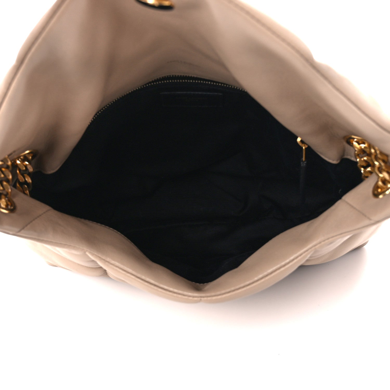 Saint Laurent Lambskin Quilted Medium Loulou Puffer Monogram Chain Satchel Dark Beige 5 of 11