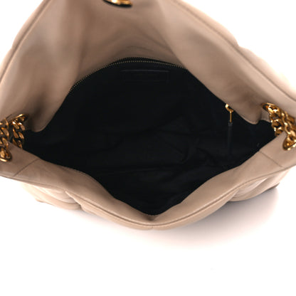 Saint Laurent Lambskin Quilted Medium Loulou Puffer Monogram Chain Satchel Dark Beige 5 of 11