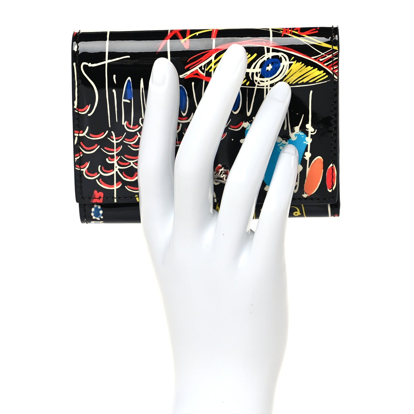 Patent Loubitag Loubiclutch Graffiti Mini Trifold Wallet Black