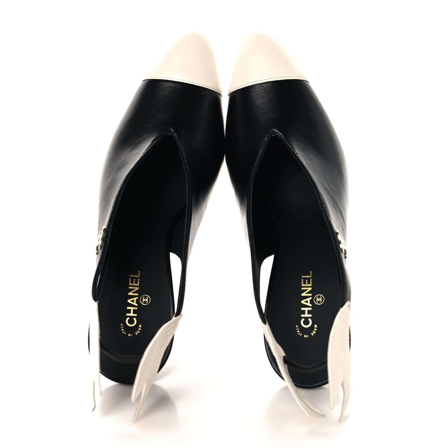 Chanel Lambskin Slingback Pumps 39 Black White 3 of 20