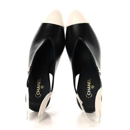Chanel Lambskin Slingback Pumps 39 Black White 3 of 20