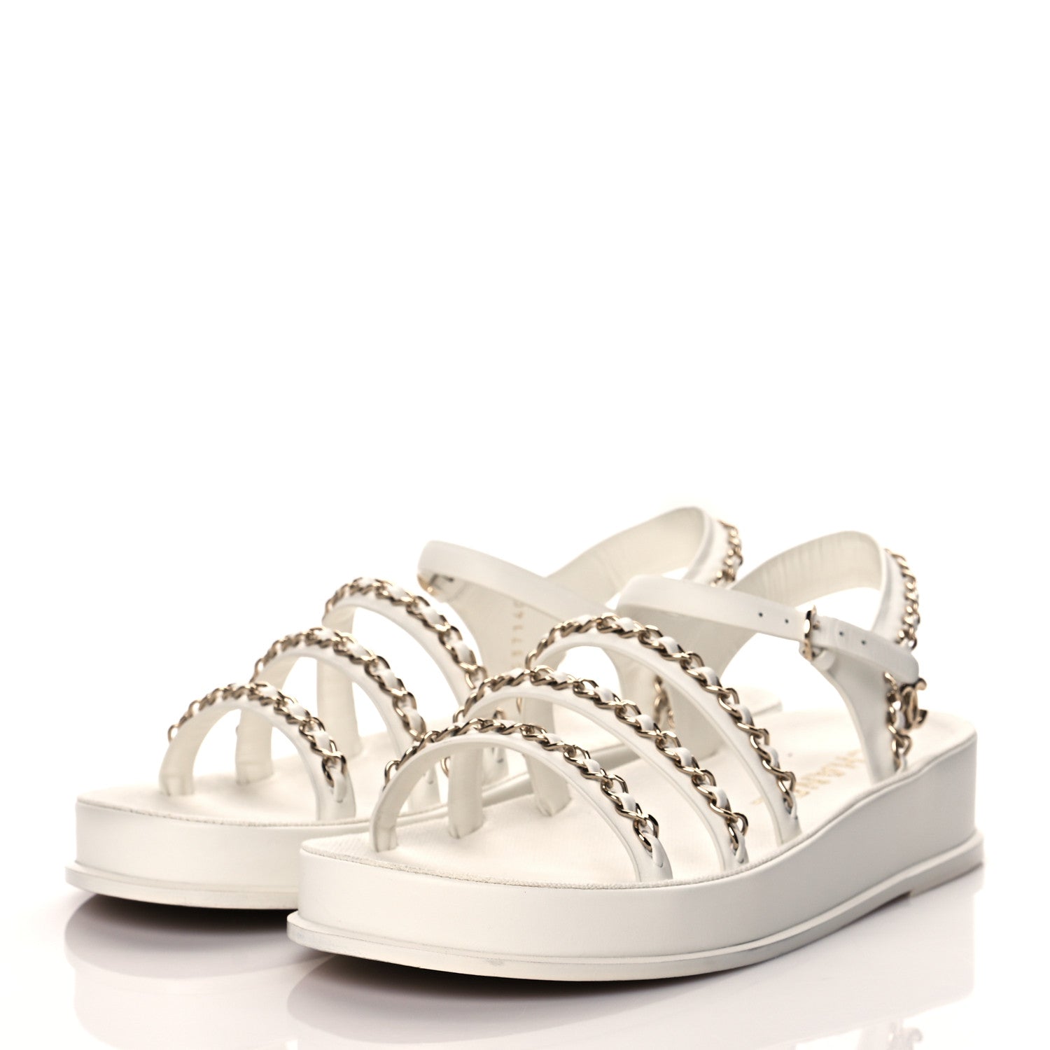 Chanel Calfskin Chain Platform Sandals 39 White 3 of 11