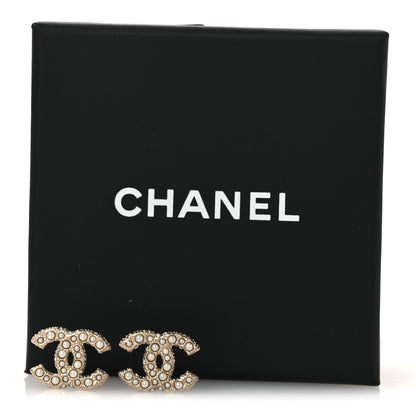 Chanel Pearl Crystal CC Earrings Gold 5 of 5
