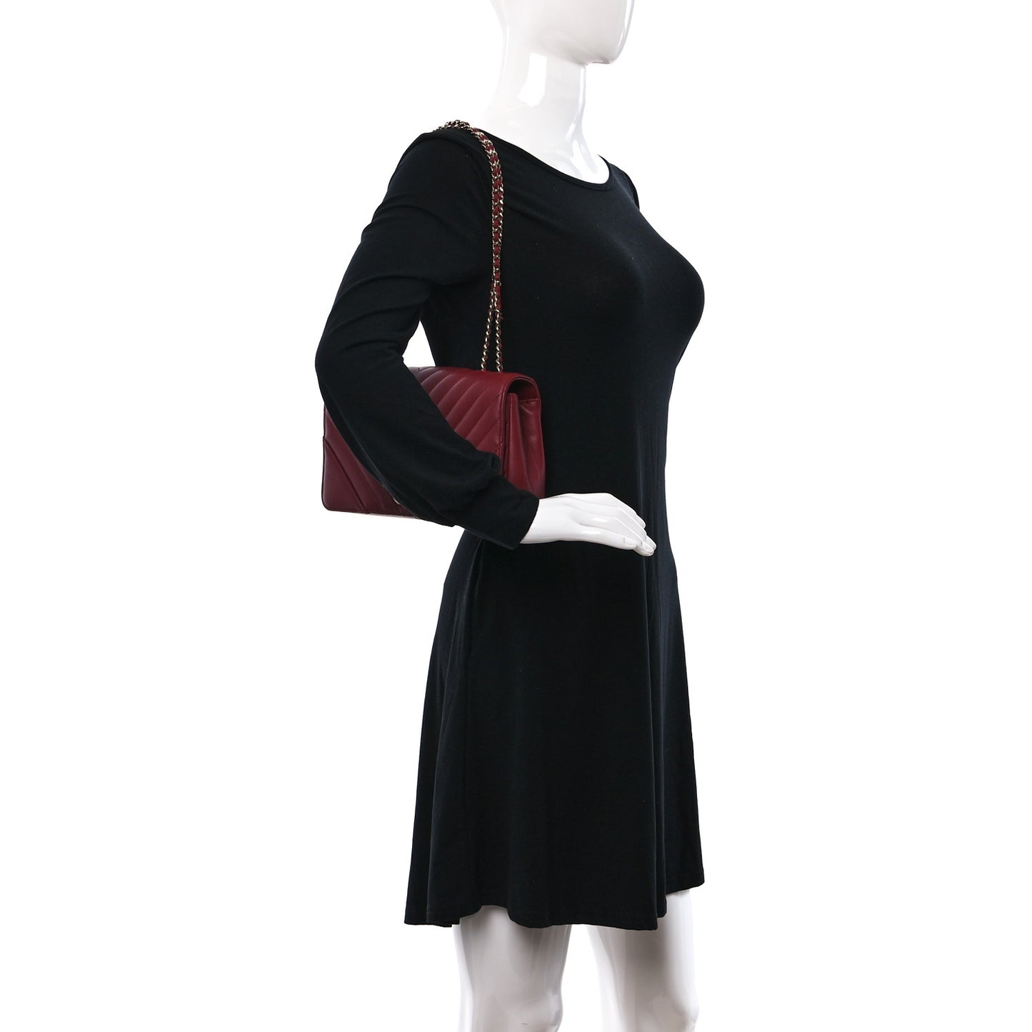 Calfskin Chevron Quilted Small Statement Flap Burgundy