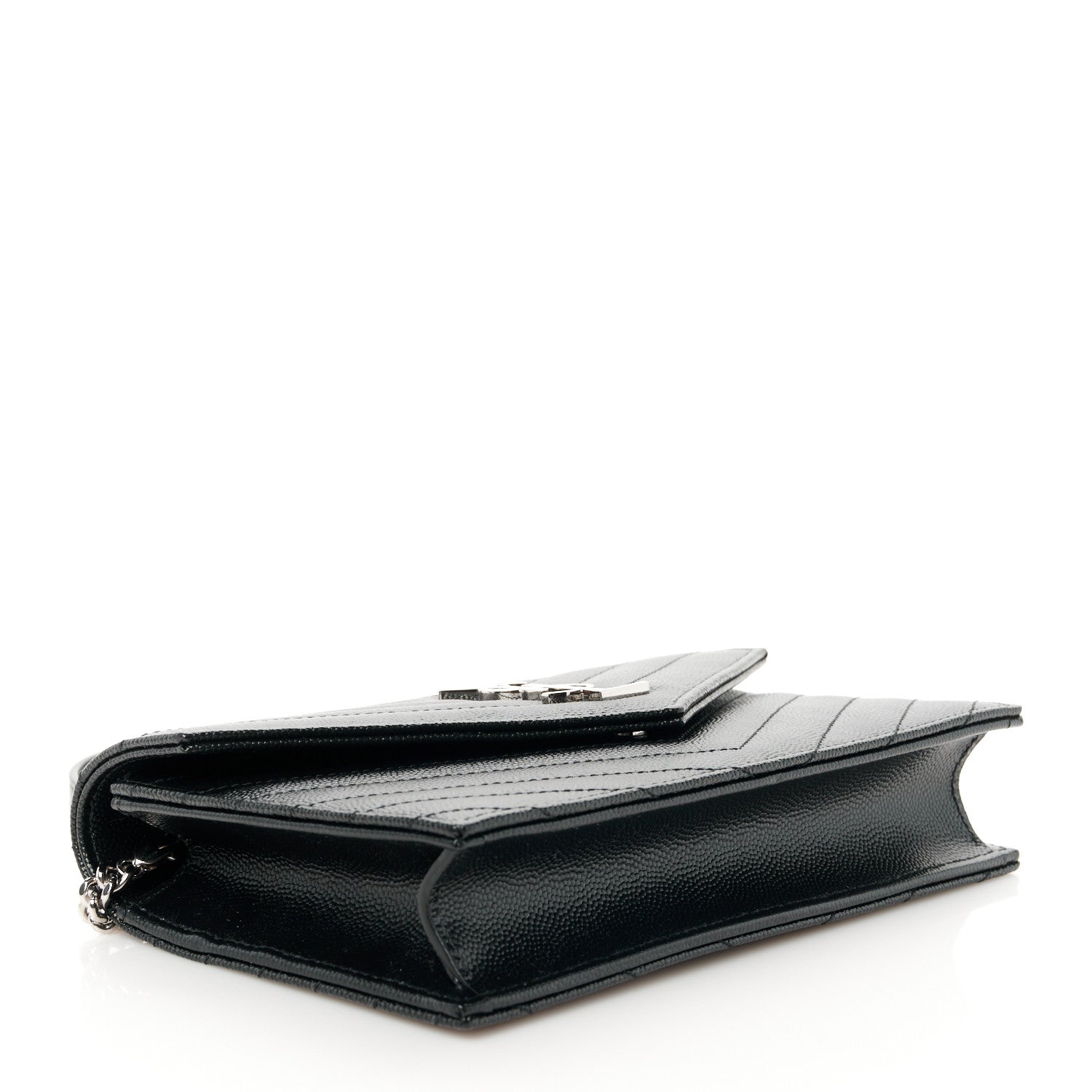 Saint Laurent Grain De Poudre Matelasse Chevron Monogram Envelope Chain Wallet Black 4 of 10