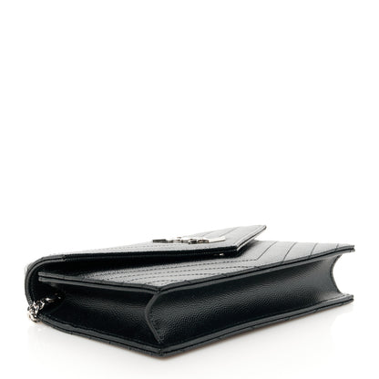 Saint Laurent Grain De Poudre Matelasse Chevron Monogram Envelope Chain Wallet Black 4 of 10
