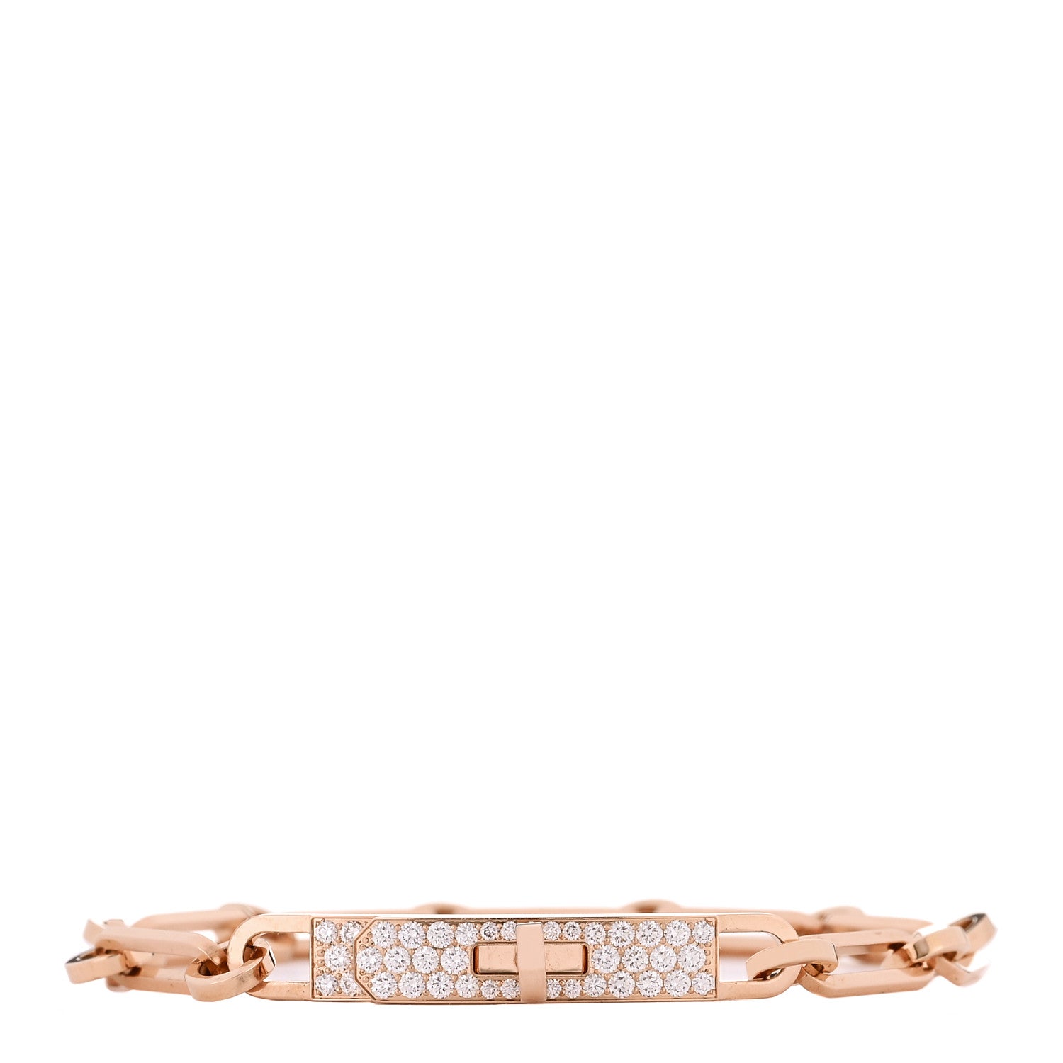 Hermes 18K Rose Gold Diamond Pave PM Kelly Chaine Bracelet ST 1 of 5