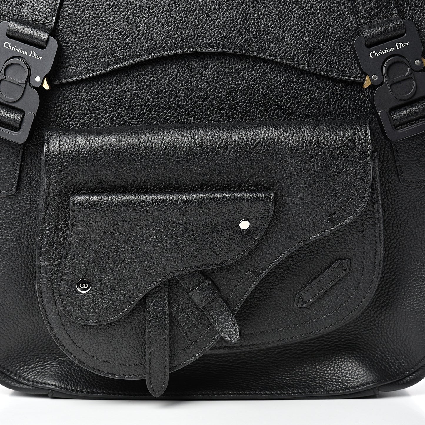 Grained Calfskin Saddle Backpack Black