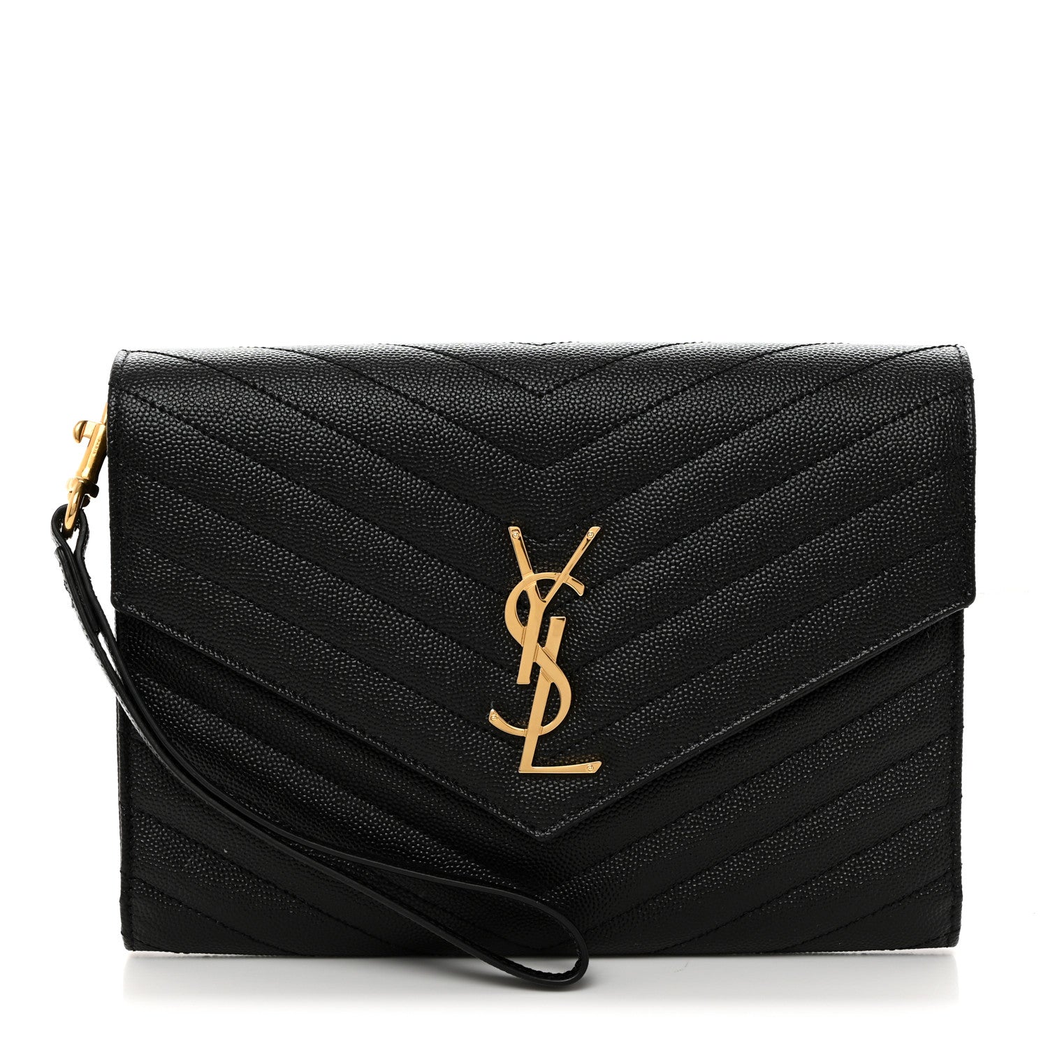 Saint Laurent Grain De Poudre Matelasse Chevron Monogram Envelope Clutch Black 1 of 8