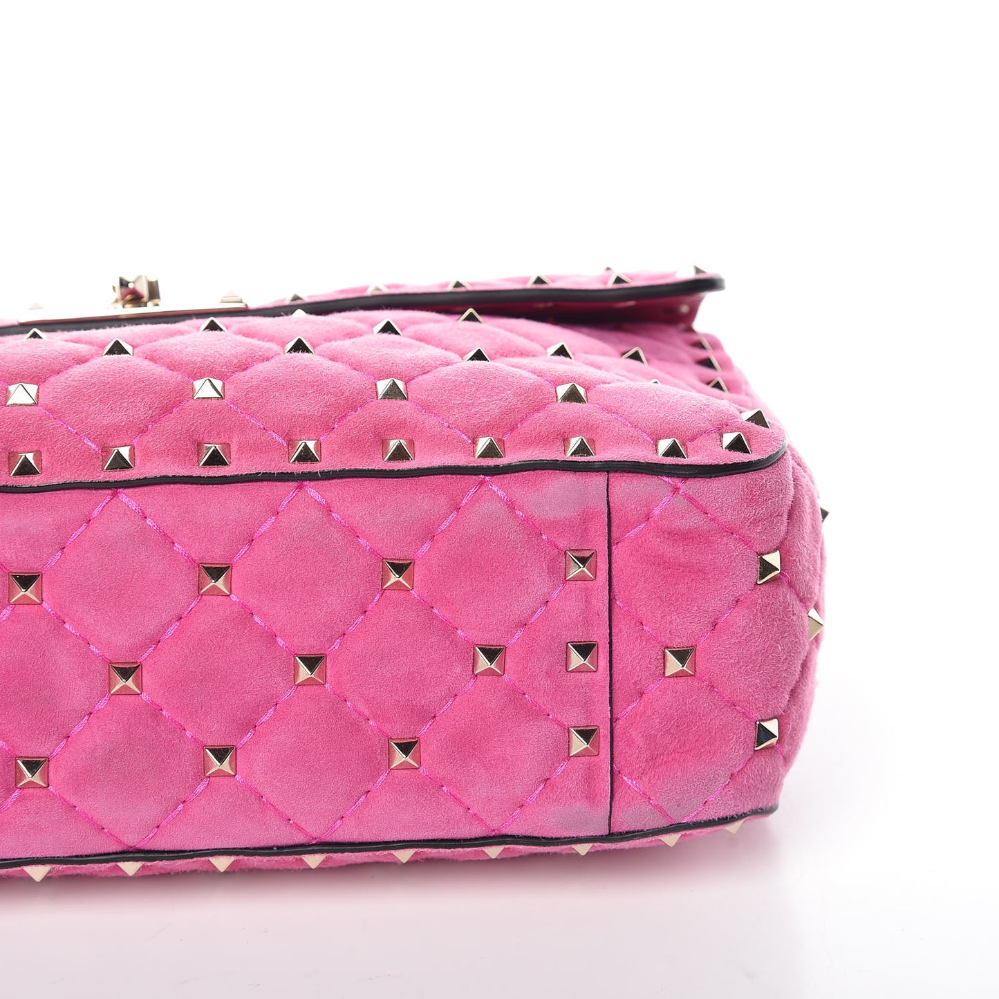 Suede Medium Rockstud Spike Shoulder Bag Bright Fuxia