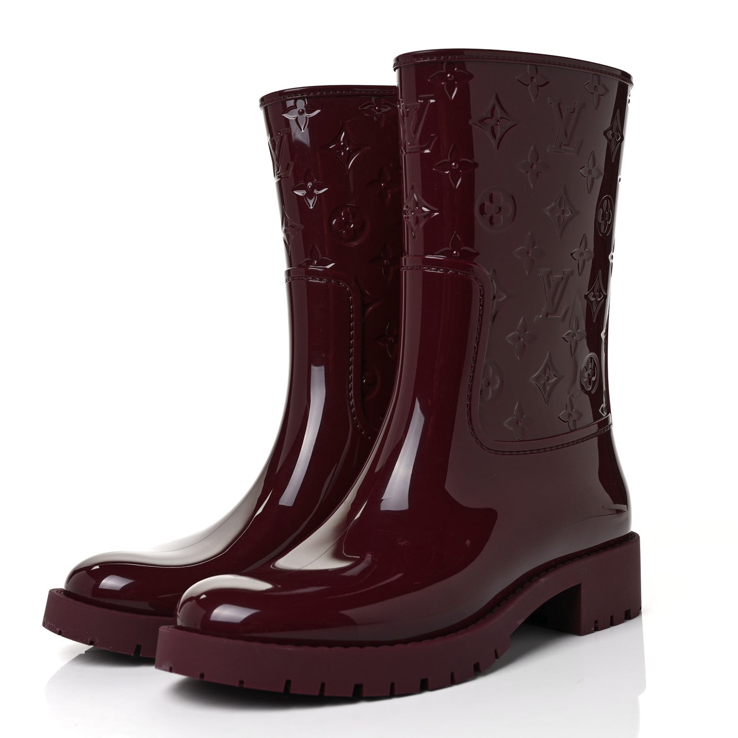 Rubber Embossed Monogram Drops Flat Half Boots 39 Burgundy