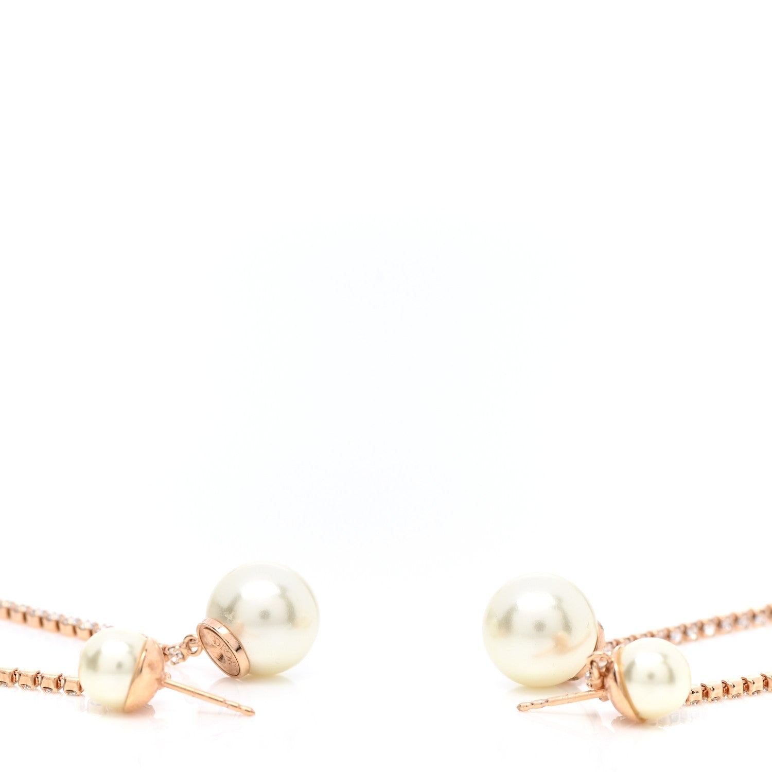Christian Dior Pearl Crystal Star Tribale Dangle Chain Earrings Rose Gold 3 of 4