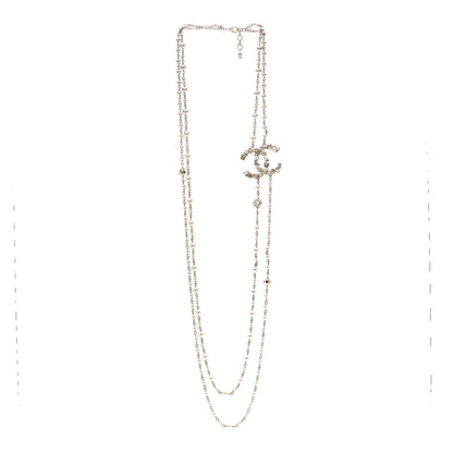 Chanel Crystal Pearl CC Charms Long Necklace Light Gold 3 of 6