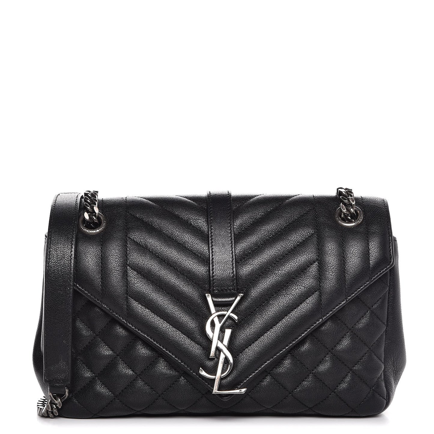 Sheepskin Tri-Quilt Monogram Medium College Bag Black