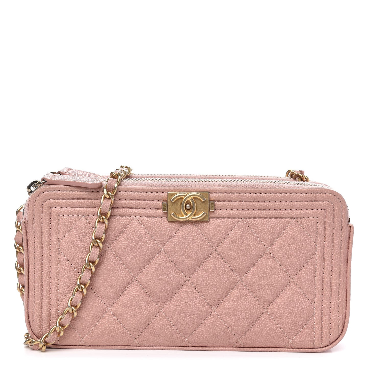 Caviar Quilted Small Boy Clutch With Chain Pink