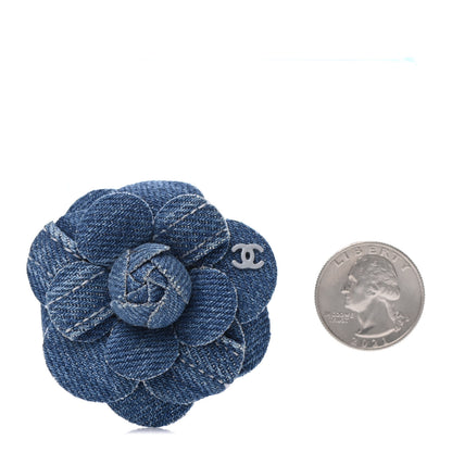 Chanel Denim Camellia Pin Brooch Blue 2 of 4