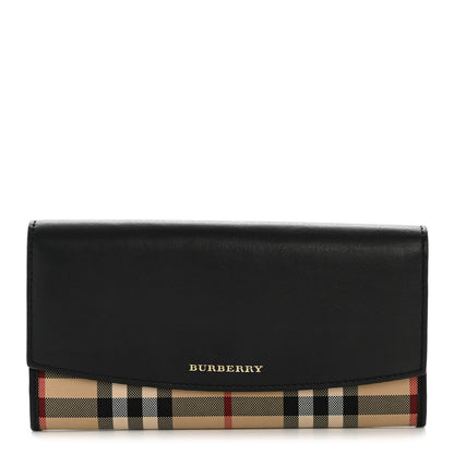Burberry Calfskin Horseferry Check Porter Continental Wallet Black 1 of 9