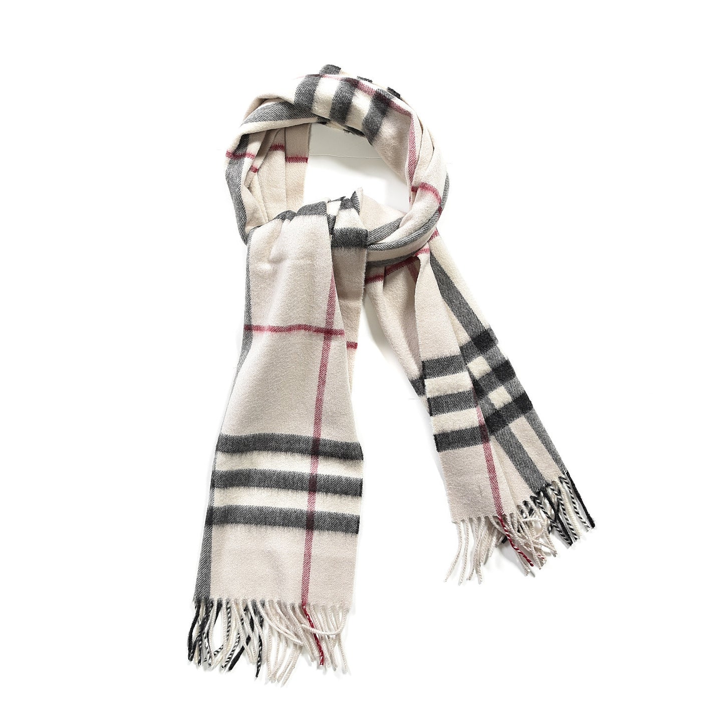 Cashmere Giant Check Fringe Scarf Stone