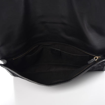 Gucci Suede Calfskin Brocade Soft Stirrup Clutch Black 5 of 11