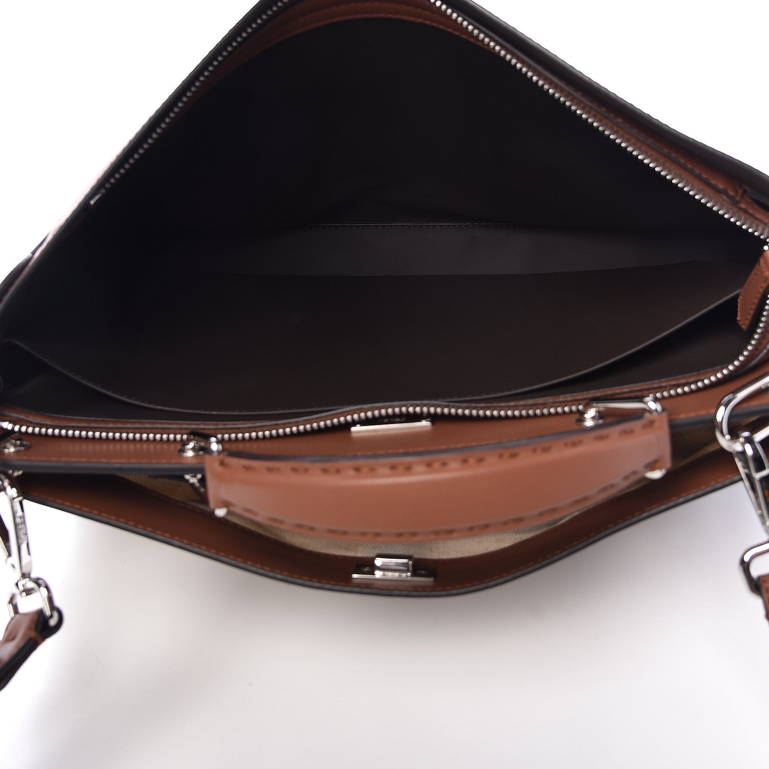 Fendi Canvas Calfskin Suede Large Peekaboo Iconic Essential Satchel Brown 7 of 14